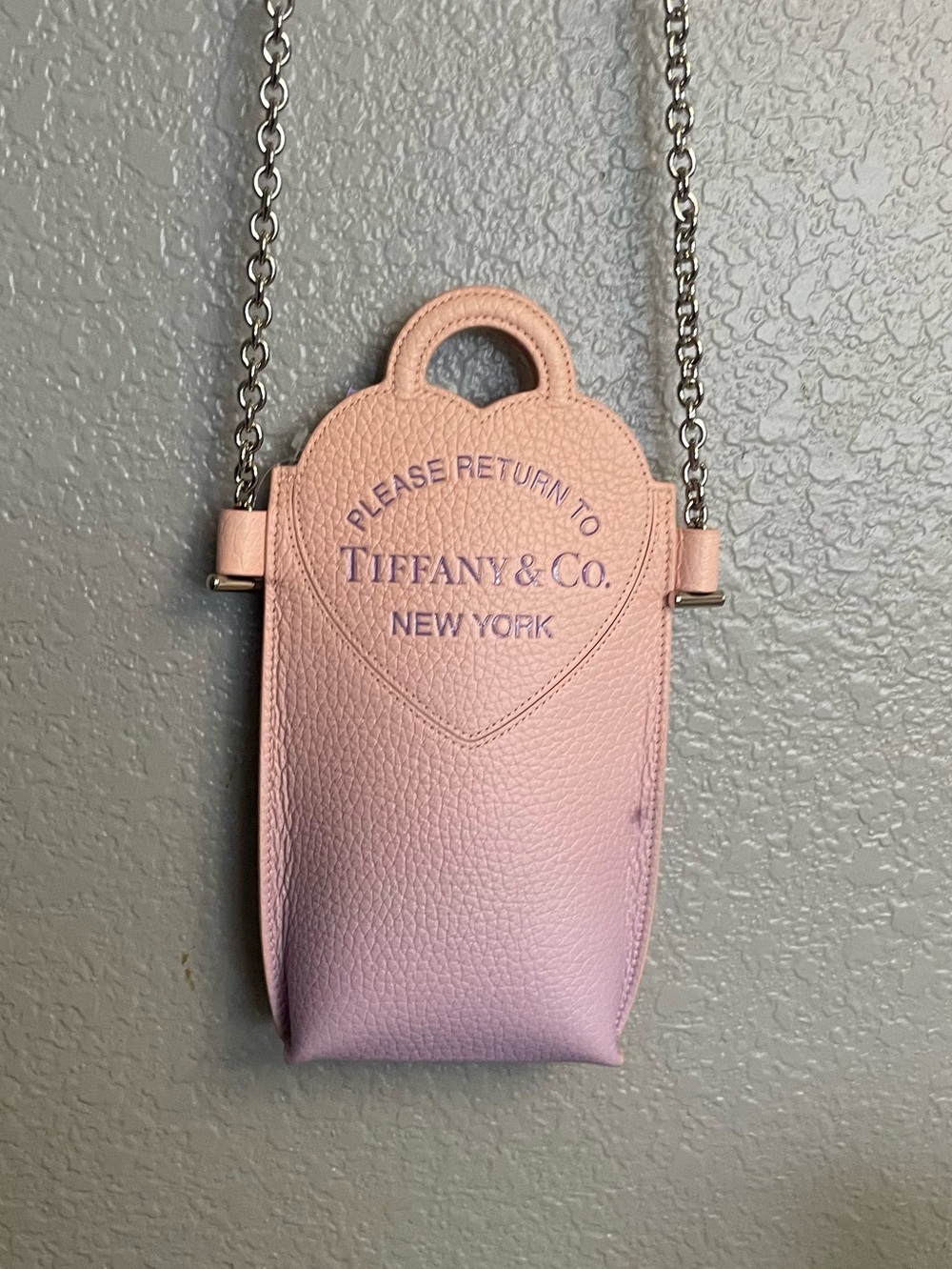Tiffany & Co. Pink Ombré Pebbled Leather Crossbody Bag Silver Chain Strap